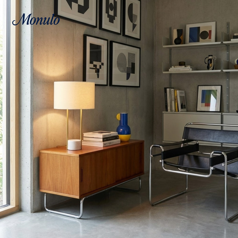 Luma Industrielle Moderne Tisch- und Stehlampe mit Weichem Stoffschirm – Zeitgenössische Beleuchtung für Zuhause und Büro