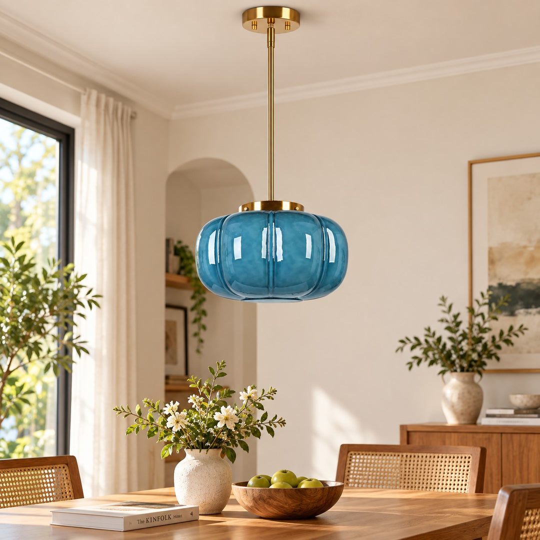 Ribbed Glass Single-Light Dome Pendant Light