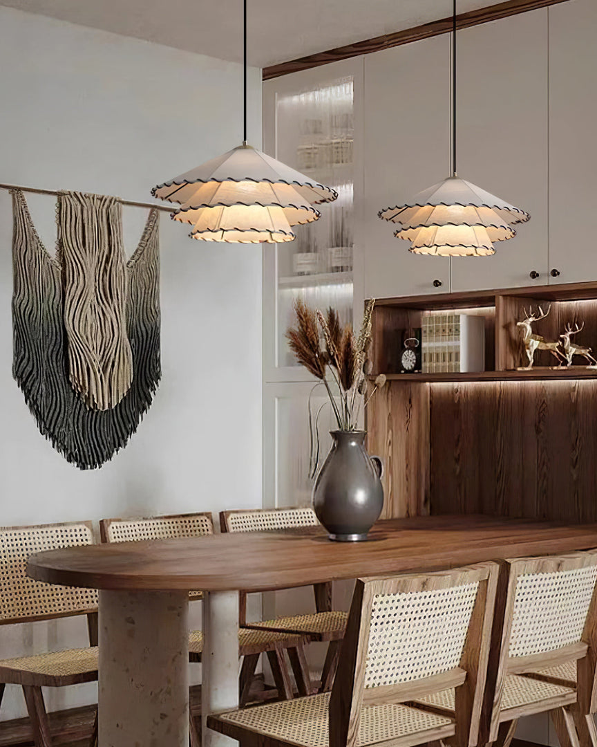 White Fabric And Metal Plug-In Pendant
