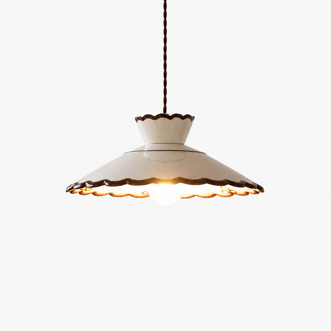 French Vintage Scalloped Ceramic Pendant Light 1