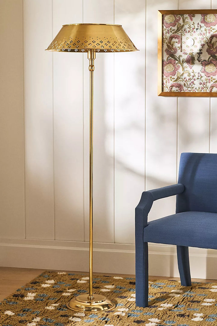 Auriglow Retro Perforated Floor Lamp - Brass Living Room Accent Light