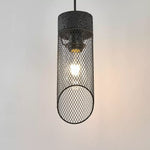 Bild in Gallery-Viewer laden, Black mesh pendant shade lit with a visible bulb inside