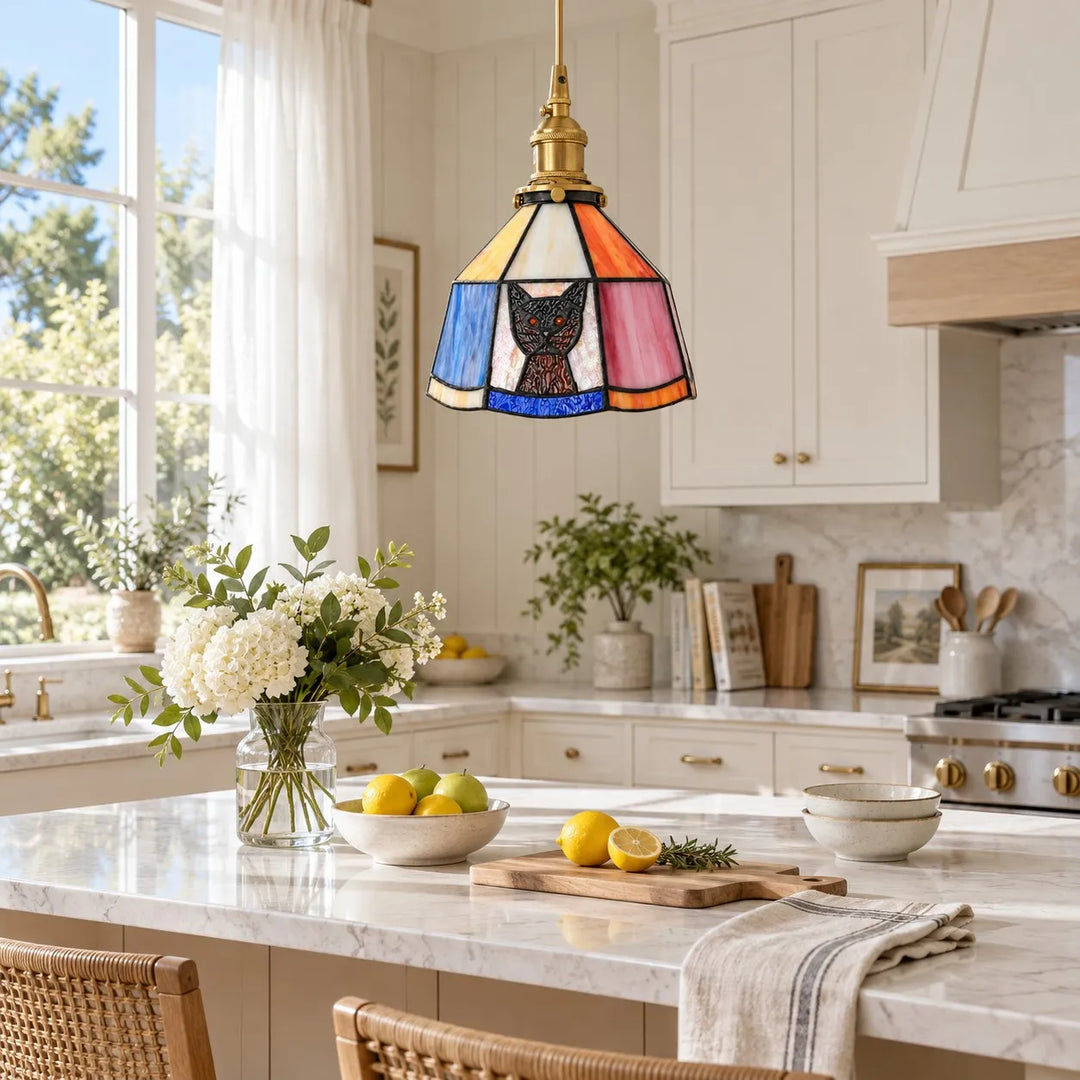 Tiffany Cat Stained Glass Pendant Lamp