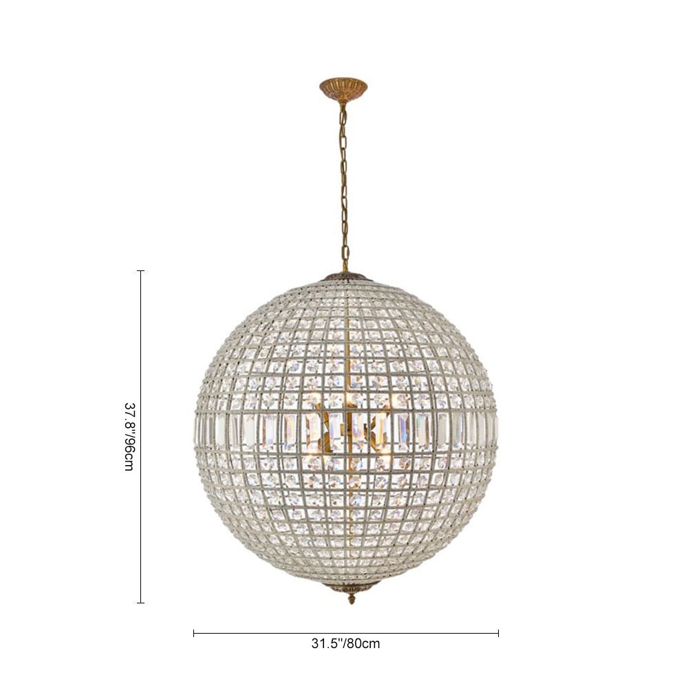 Lustre globe en cristal vintage luxueux avec finition en laiton antique