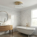 Cargar imagen en el visor de la Galería, Lámpara de Techo Redonda de Latón con Vidrio Estriado Glimmerove – Montaje Empotrado de Estilo Rústico Chic para Salas y Baños