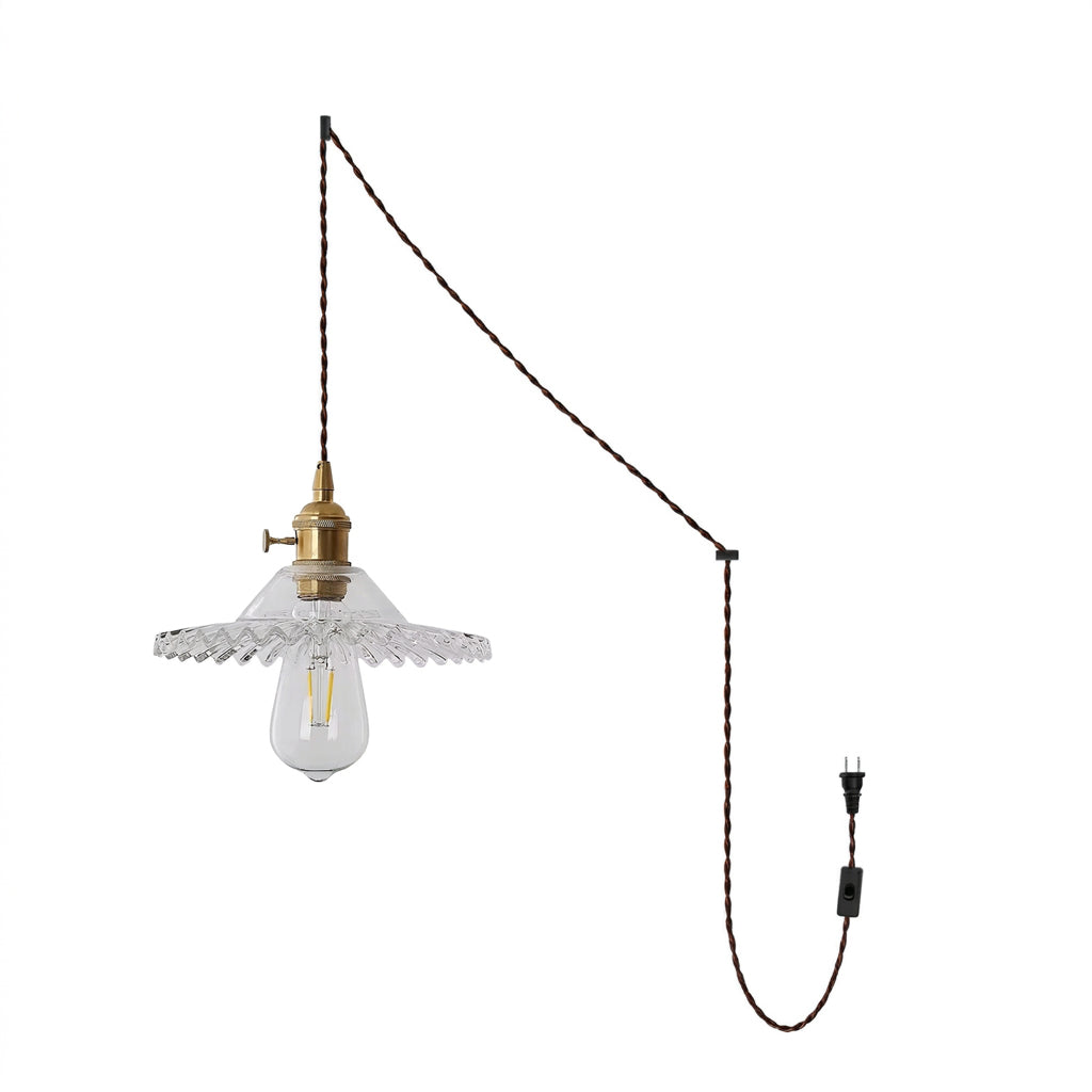 Leafy Gold Metal Glass Plug-In Pendant