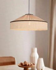 Beige Pleated Fabric Fringe Plug-In Pendant