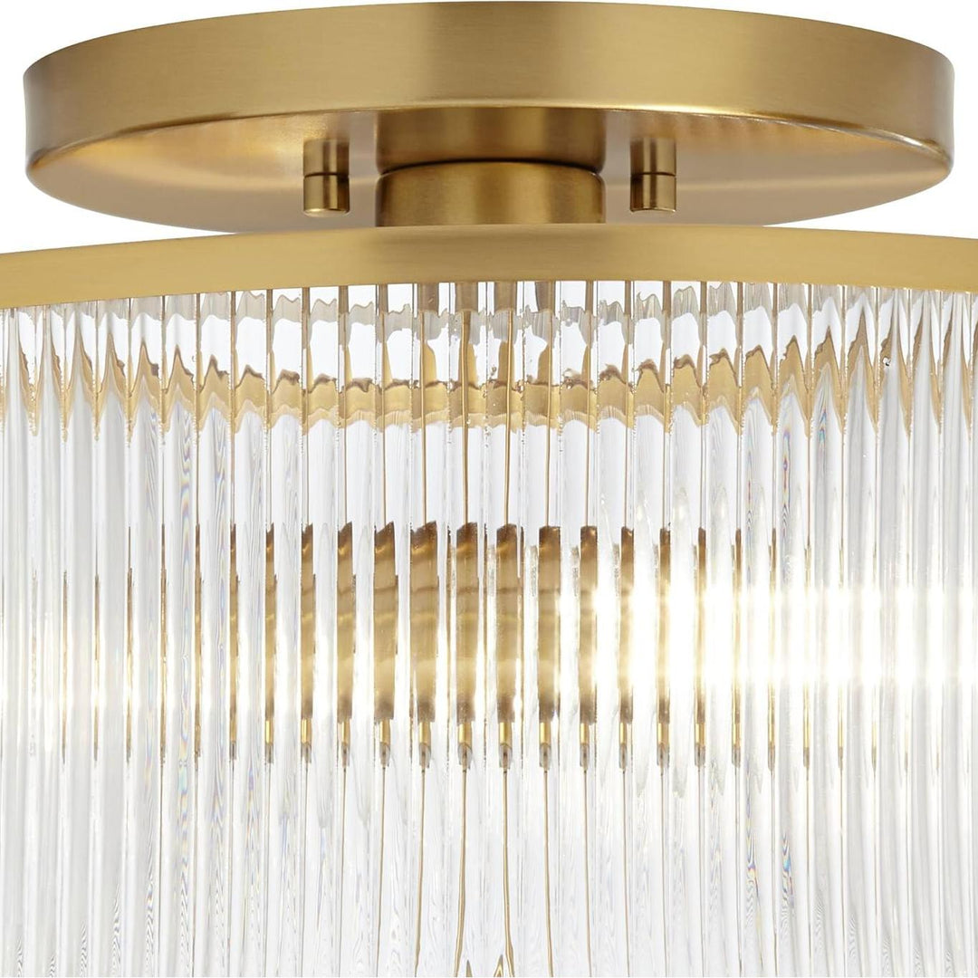 Rivora Vintage Ribbed-Glass Drum Flush Ceiling Light for Living Room