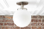 Bild in der Galerieansicht laden, Glorica Glass Mid Century Semi Flush Ceiling Light - White Opal Glass Globe Fixture
