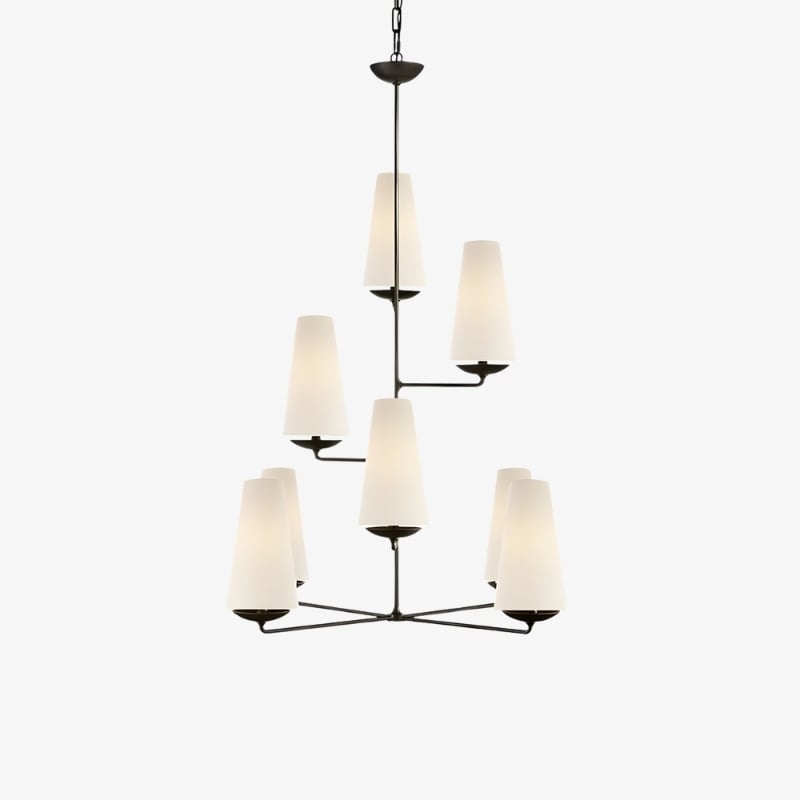 Lustre vertical à plusieurs têtes en étages Rowan - Métal moderne et tissu pour salons et halls d'entrée