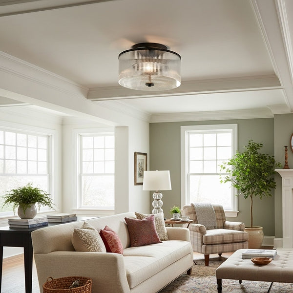 Rilona Gestreifte Glas-Trommel-Deckenleuchte — Klassische Halbeinbauleuchte für Schlafzimmer oder Büro U13