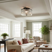 Lámpara de Techo de Tambor de Vidrio a Rayas Rilona — Luz Clásica Semiempotrada para Dormitorio u Oficina U13