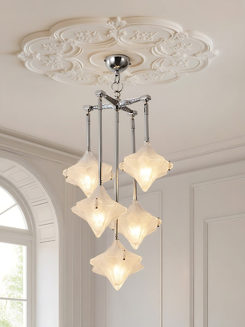 Lustre Art Déco Étoile – Luminaire déco en verre dépoli pour salle à manger – Astris Vega 