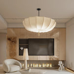 Load image into Gallery viewer, Traditional Japanese Round Iron Frame Fabric Shade 3/5 Light Chandelier For Living Room

