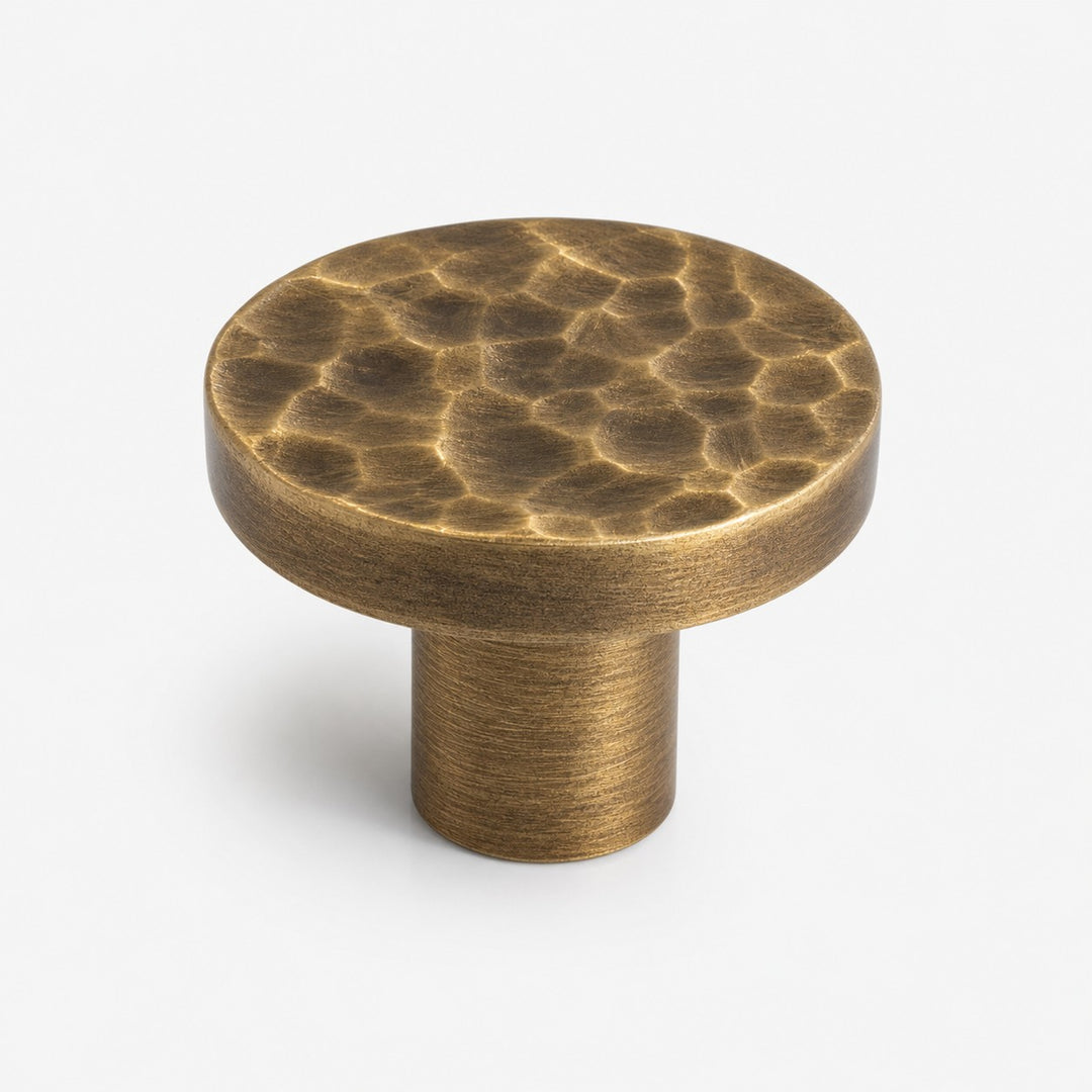 30 mm round flat hammered antique brass cabinet knob