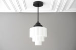 Charger l&#39;image dans la visionneuse de galerie, Geotower Glass Art Deco Pendant Light – Modern Industrial Ceiling Fixture for Living Room &amp; Bedroom
