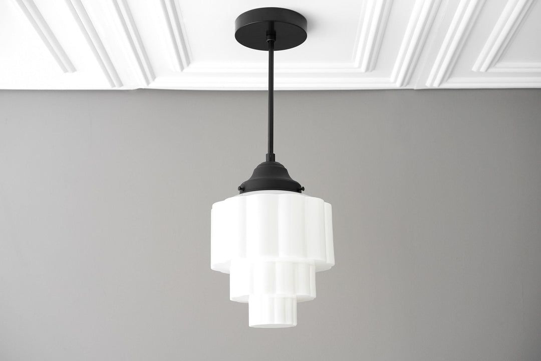 Geotower Glass Art Deco Pendant Light – Modern Industrial Ceiling Fixture for Living Room & Bedroom