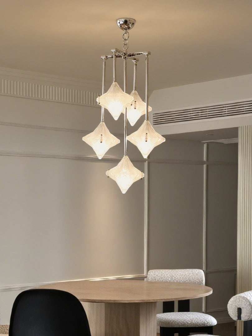 Lustre Art Déco Étoile – Luminaire déco en verre dépoli pour salle à manger – Astris Vega 