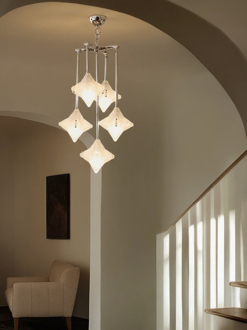 Lustre Art Déco Étoile – Luminaire déco en verre dépoli pour salle à manger – Astris Vega 