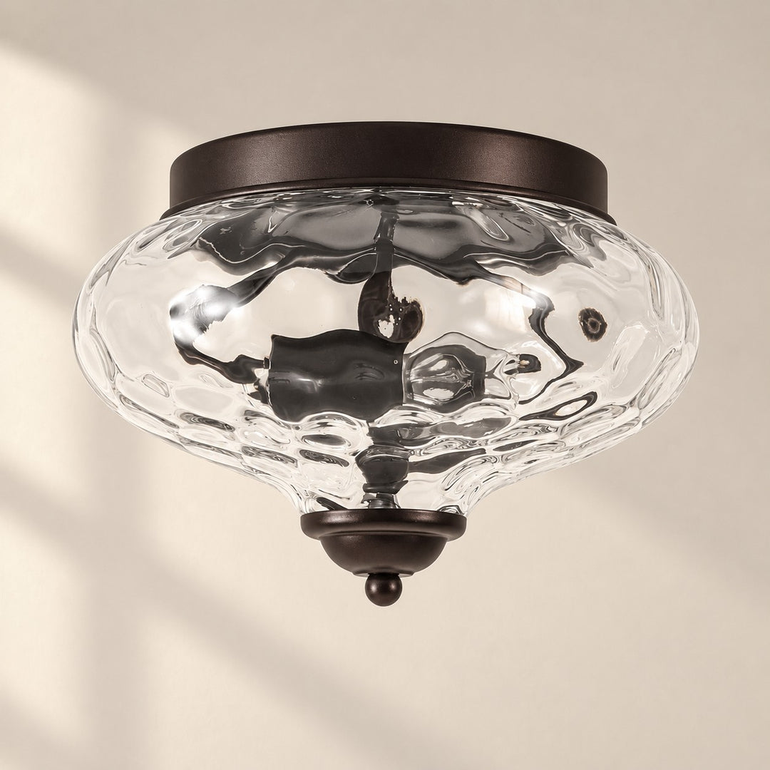 Modern Farmhouse 2-Light Hammered Water Glass Flush Mount Ceiling Light