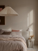 Load image into Gallery viewer, Lindi Elegant Scalloped Linen Table Lamp – Bedroom &amp; Living Room Accent
