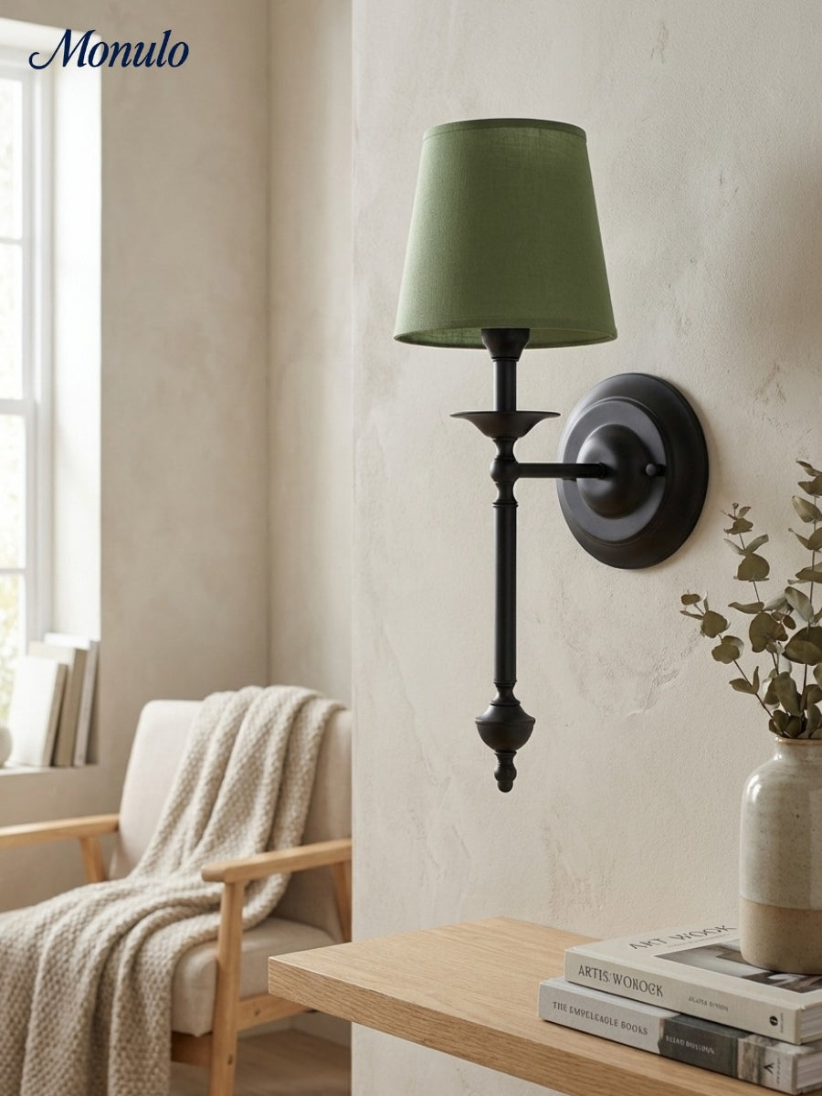 Rowan Fabric Shade Wall Sconce in Antique Copper - Vintage Luxury Light for Interiors