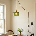 Charger l'image dans la visionneuse de galerie, Chevron Green Glass Plug-In Swag Pendant