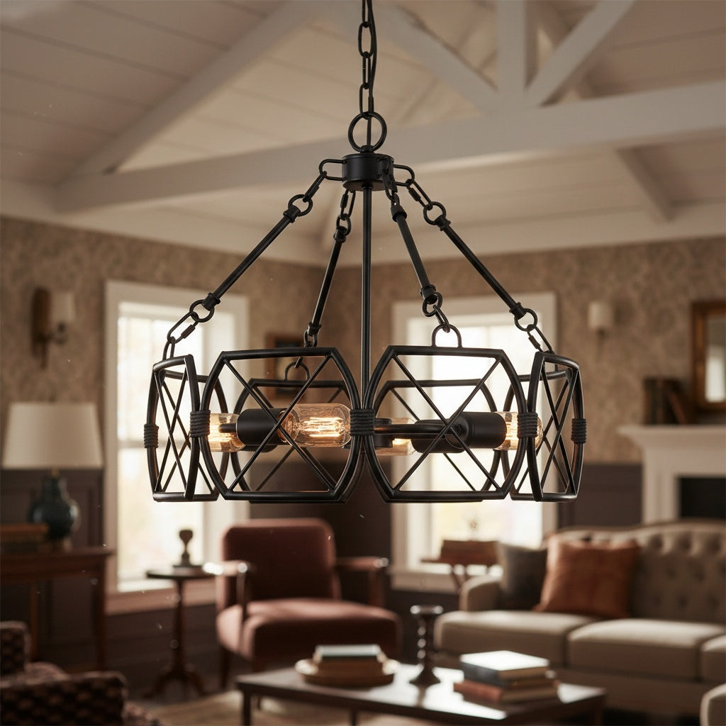 Suspension en métal à cage géométrique FerraLoft - Luminaire suspendu industriel pour îlot de cuisine