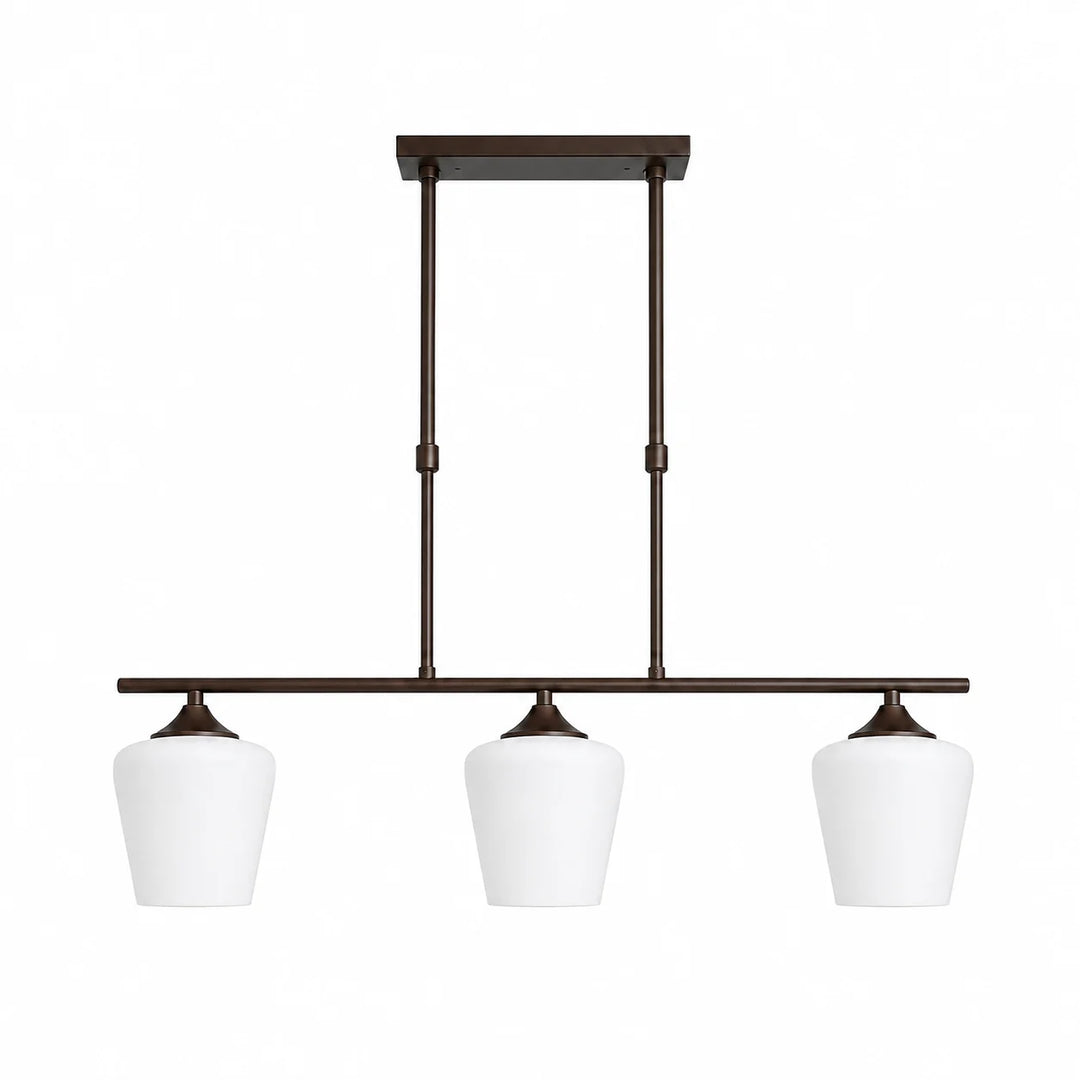 Strellux Coffee Brown linear chandelier with three white opal glass shades