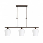 Strellux Coffee Brown linear chandelier with three white opal glass shades