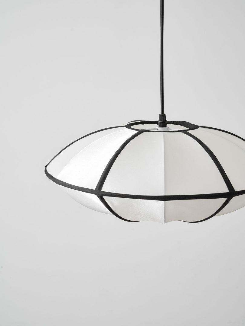Black Metal White Fabric Plug-In Swag Pendant