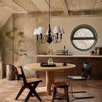 Load image into Gallery viewer, Polka dot chandelier installed in a warm dining and kitchen space