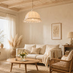 Charger l'image dans la visionneuse de galerie, Pure white lace pendant lamp in a warm neutral living room