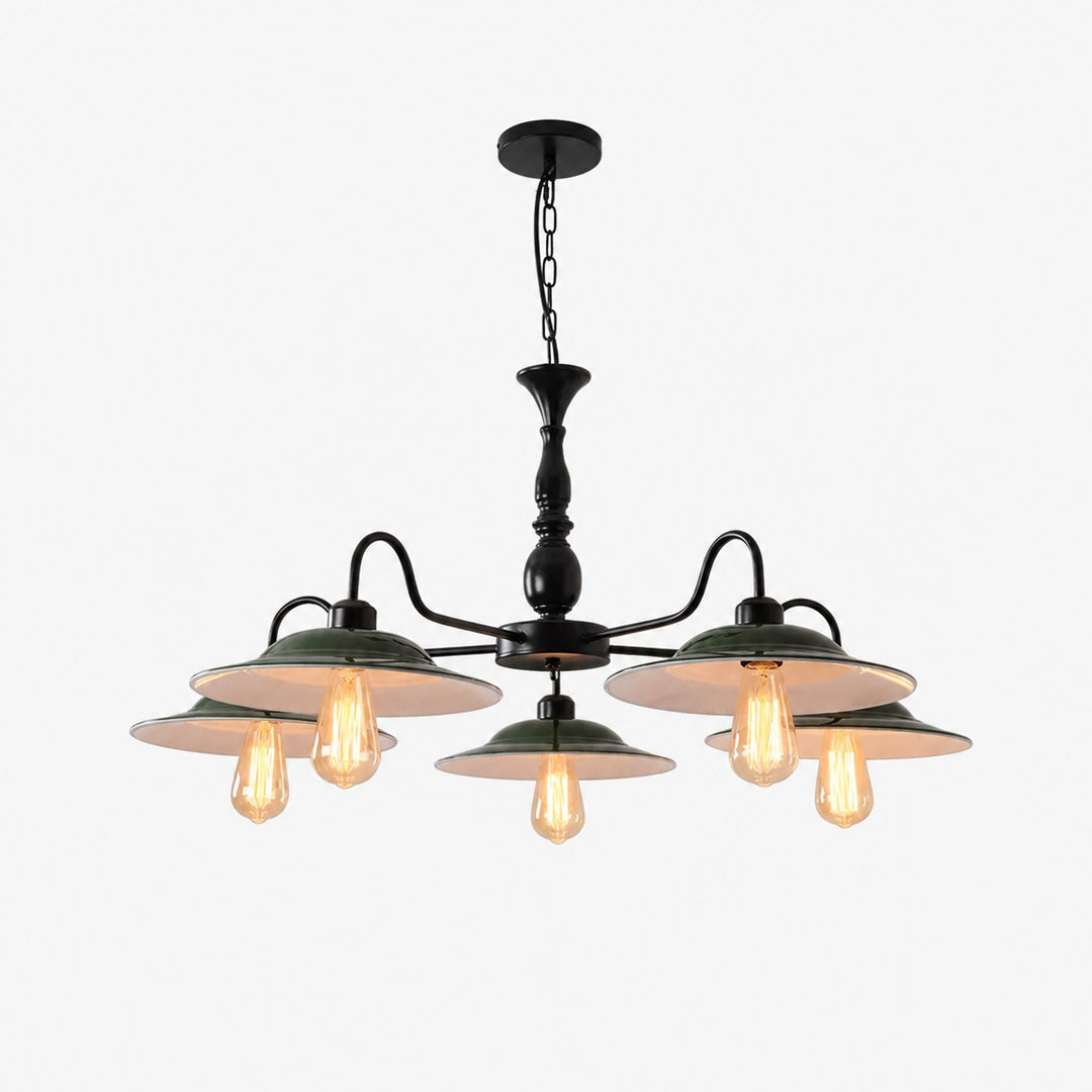 Green Enamel Industrial Chandelier