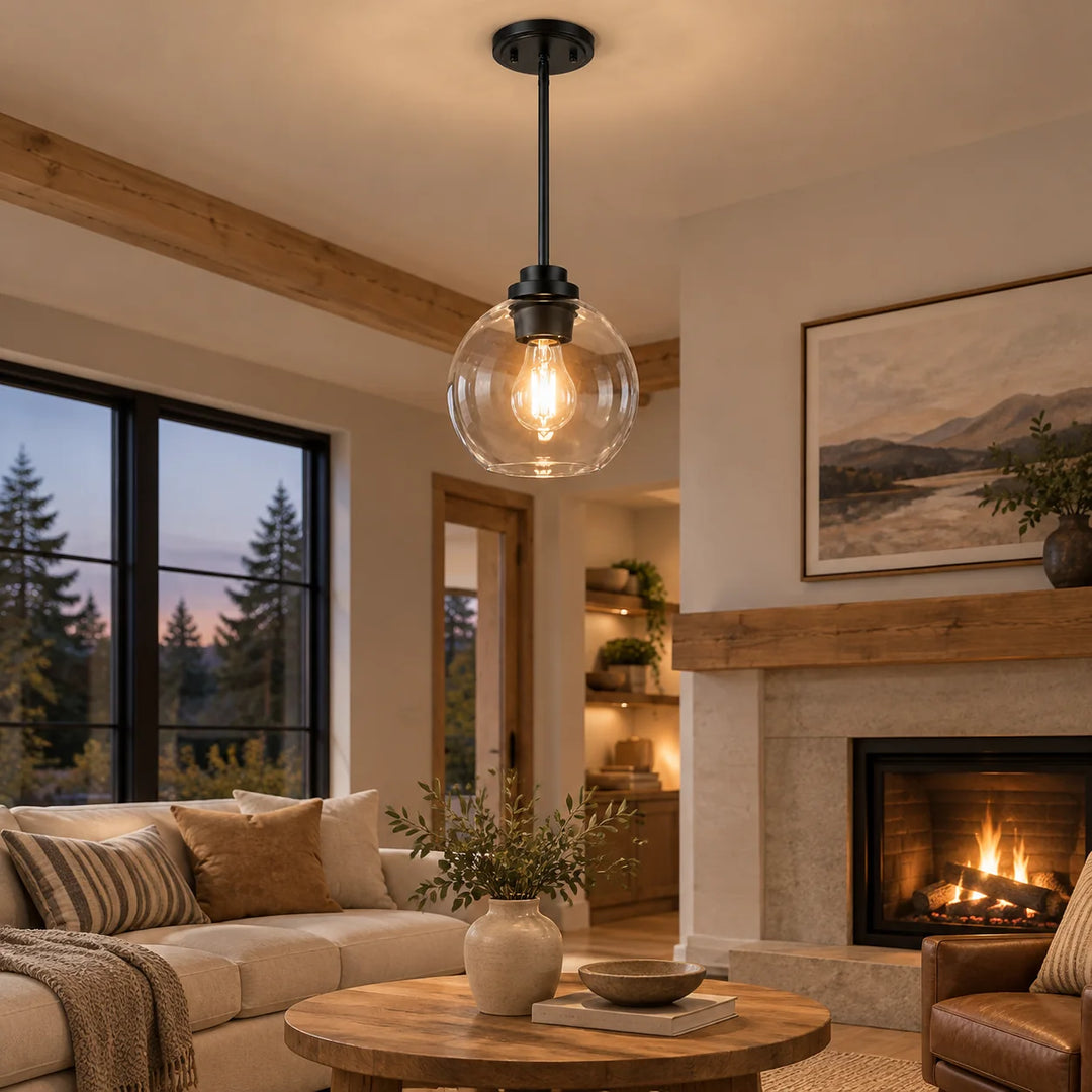 Clear Glass Globe Pendant with one to three items and three styles - New2609-1024638 interior scene
