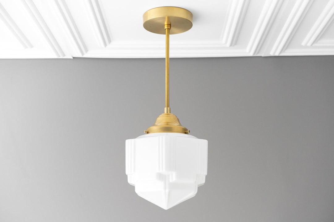 Geotower Glass Skyscraper Shade Art Deco Pendant Light – Modern Industrial Ceiling Lamp for Living Room