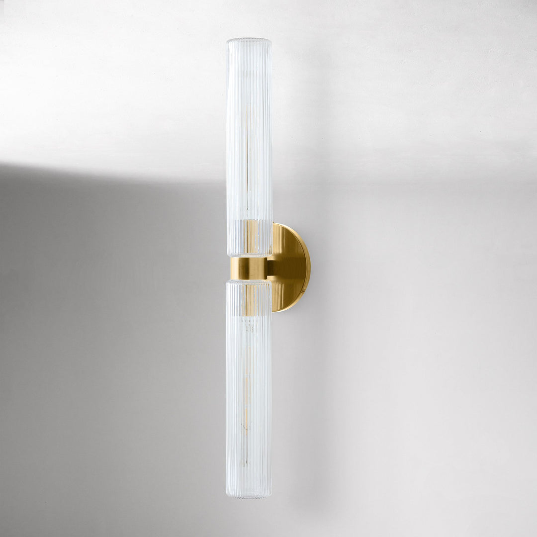 Aplique de pared moderno Rivora de vidrio estriado - Aplique doble corto para interior y exterior