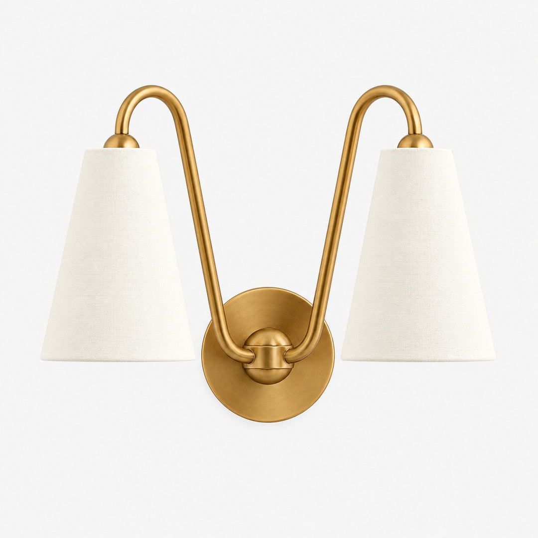 White linen double-cone wall sconce