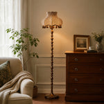 Bild in Gallery-Viewer laden, Full view of vintage floor lamp with blue and orange fine check fabric shade