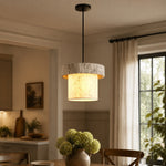 Bild in Gallery-Viewer laden, Style D gray travertine stone pendant in a dining room