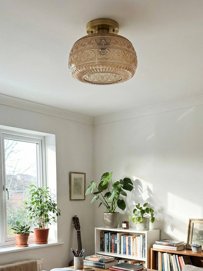 Plafonnier globe en verre vintage - Semi-encastré texturé pour toutes les pièces