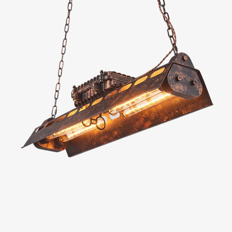Industrax Steampunk  Linear Chandelier - Vintage Metal Frame Lighting for Dining or Living Room