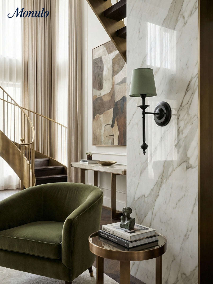 Rowan Fabric Shade Wall Sconce in Antique Copper - Vintage Luxury Light for Interiors