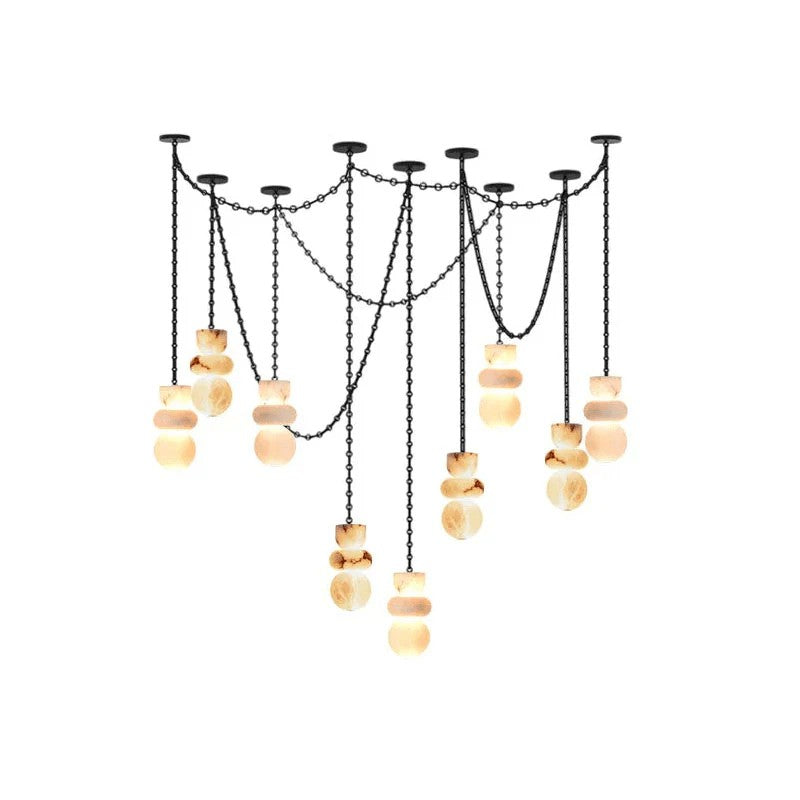 Black Metal Alabaster Chain Swag Chandelier
