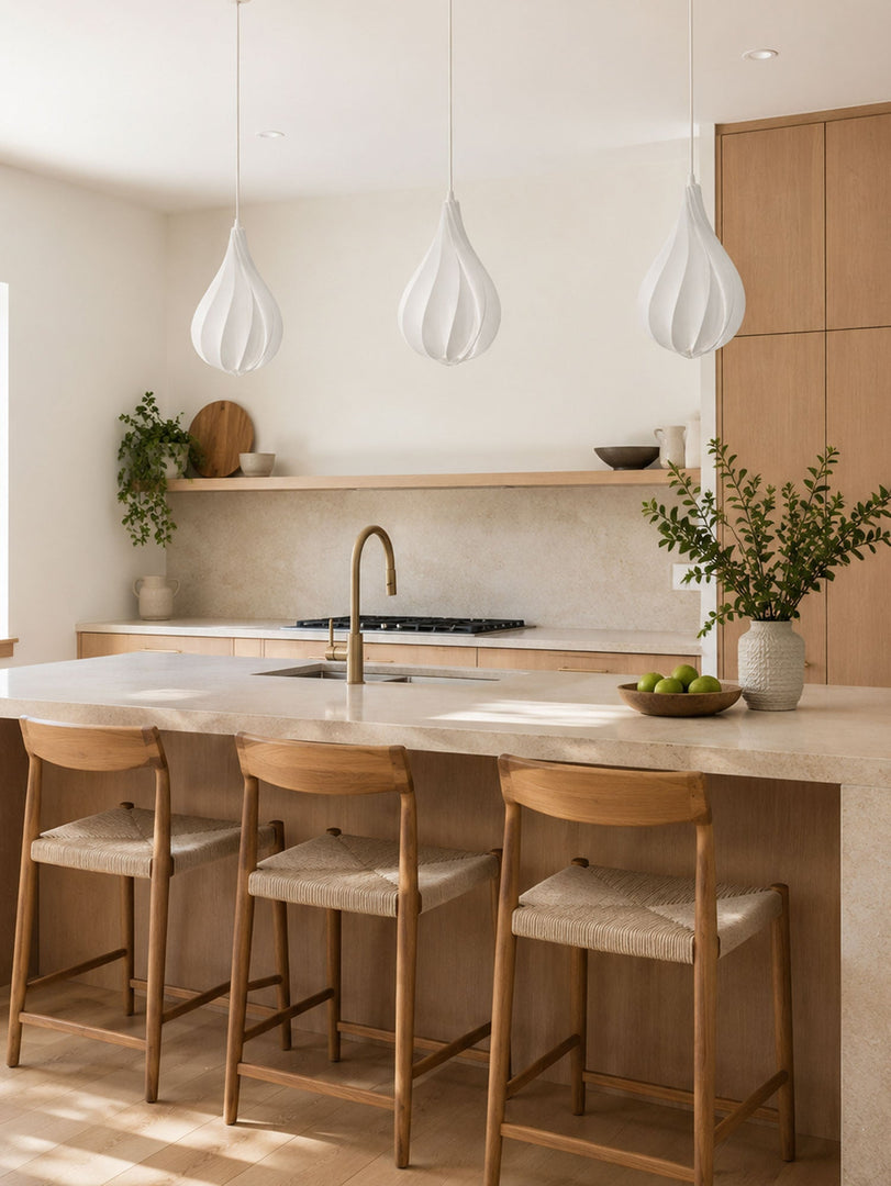 White Spiraling Polymer Teardrop Pendant Light