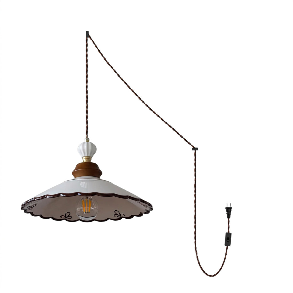 Hand-Painted Ceramic Brown Trim Plug-In Pendant