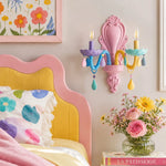 Cargar imagen en el visor de la Galería, two-head colorful wall sconce beside a pink children bed