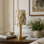 Bild in Gallery-Viewer laden, Beige Capiz shell table lamp styled on a wooden console