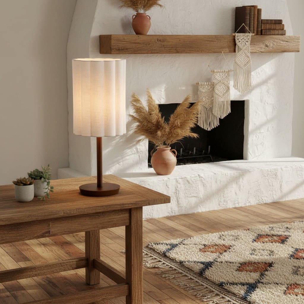 Linbron Wood Base Modern Lamp – Diffused Lighting for Open Living Spaces and Home Offices