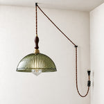 Bild in Gallery-Viewer laden, Vintage Ribbed Glass Shade Plug‑in Swag Pendant Light - Hanging Lamp for Dining and Living Room